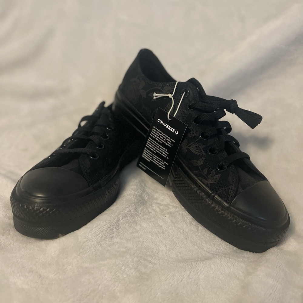 Converse Black Floral Low-Top Platform Sneakers
